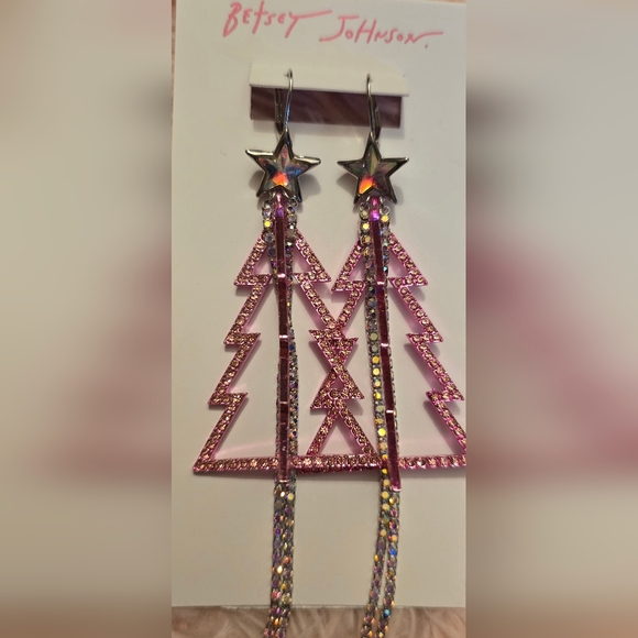 Betsey Johnson Christmas Dangle Earrings (Christmas Tree Drop Pink) - Picture 2 of 7